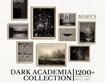 Dark Academia Gallery Wall Art Set, stimmungsvolle Vintage Drucke (Digitaler Download, 1200+ Designs)