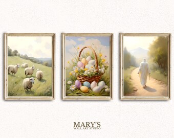 Christian Easter Spring Wall Art Prints, Jesus Shepherd Scene (Digital Download)