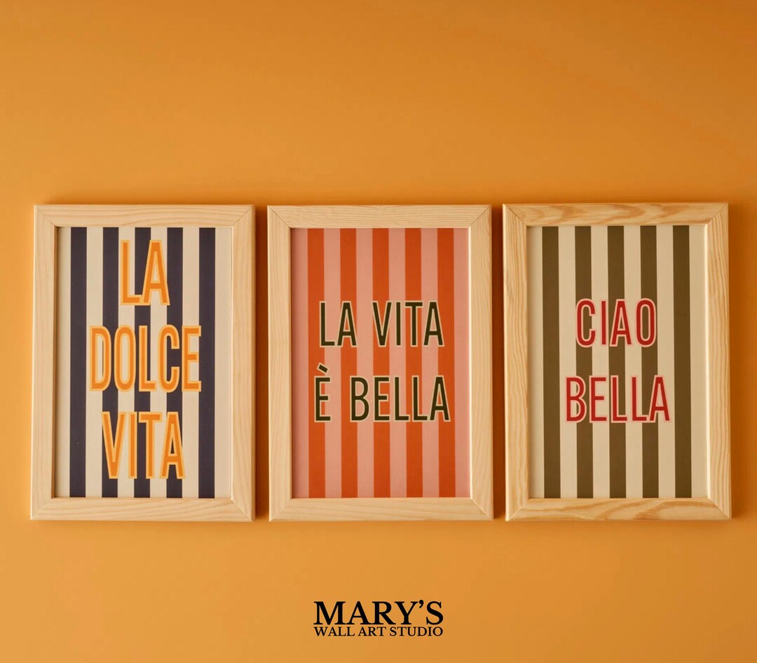 Italian Quote Wall Art Set of 3 | Retro Printable Art | Ciao Bella, La ...