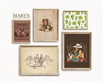 Cowgirl Nursery Prints Set | Floral Western, Vintage Desert Art (Digital Download)