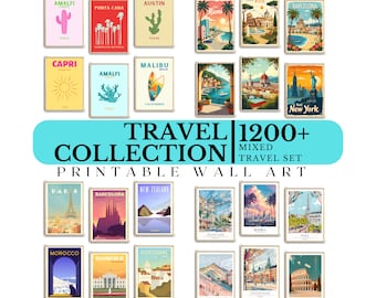 1200+ Vintage Travel Poster Set: Retro City Prints, Wanderlust Decor (Digital Download)