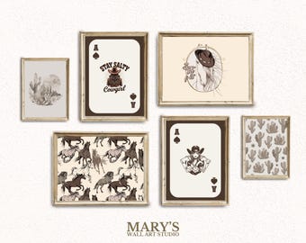 Klaagmuurkunstset: cowboy, cowgirl, paardenprints, digitale download