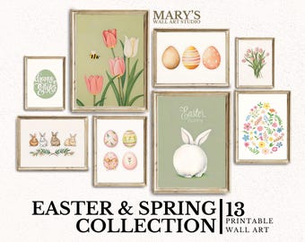 Easter Bunny & Spring Floral Print Collection | 13 Printable Wall Art (Digital Download)