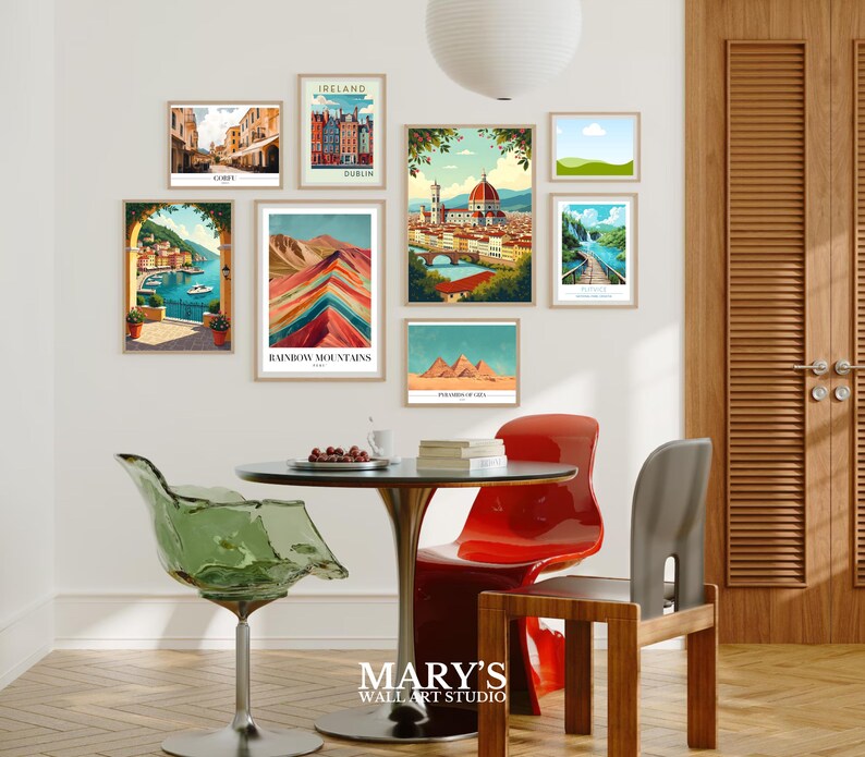 Printable travel wall art bundle featuring 1200+ high-resolution posters. Includes vintage, retro, preppy, minimalist, and colorful city and country designs like Paris, Rome, New York, Amalfi, and more. Digital download JPG files, ideal for home decor, gallery walls, offices, Airbnb, and gifts. Travel-themed printable art for instant download. Multiple sizes included for easy at-home or professional printing.