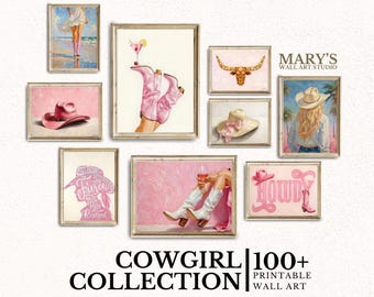 100+ Cowgirl Preppy Digital Wall Art Bundle | Western Y2K Prints | Trendy Digital Download