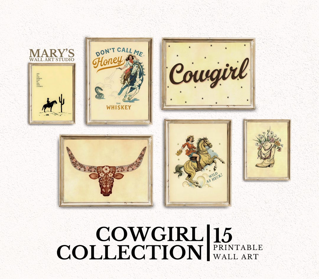 Cowgirl Wall Art Collection | Retro Rodeo Desert Prints (digital ...