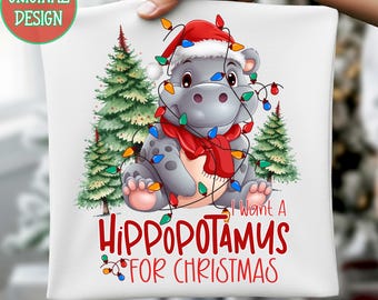 Funny Christmas Hippo PNG: Christmas Sweatshirt Design (Digital Download)