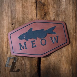 Catfish Meow Leatherette Patch Noodling Hat Patch Heat Activated Adhesive Patch Engraved Leatherette Hat Patch Unisex Trucker Hat Patch