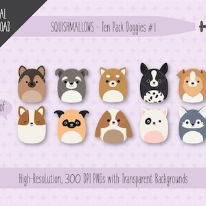 Squishmallows Clipart PNG Images Transparent Backgrounds, Sublimation, Digital Download, Squishmallow Parties, Squishmallow Birthdays, Dog
