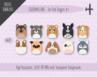 Squishmallows Clipart PNG Bilder Transparente Hintergründe, Sublimation, digitaler Download, Squishmallow Partys, Squishmallow Geburtstage, Hund