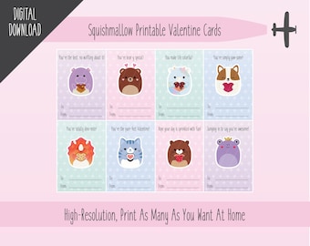 Squishmallow Valentinstag Karten: Handgezeichnete druckbare Designs (Digitaler Download)