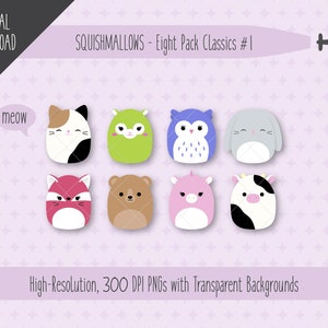 Squishmallows Clipart PNG Images Transparent Backgrounds, Sublimation, Digital Download, Squishmallow Parties, Squishmallow Birthdays