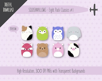 Squishmallows Clipart PNG Bilder transparente Hintergründe, Sublimation, digitaler Download, Squishmallow Parties, Squishmallow Geburtstage