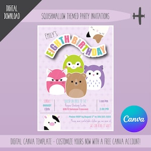 Faire-parts personnalisables dessinés à la main sur le thème de squishmallow, 5 x 7 po.
