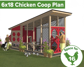 DIY Chicken Coop Build Plans (6x18) – For 16 Chickens (PDF Download)