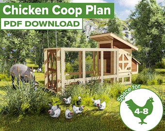 Modern Chicken Coop Build Plans, DIY Backyard Coop for 4-8 Chickens (PDF Download)