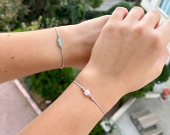 Matching bracelets, Pink and blue couple bracelets, Rose & Blue Quartz couple bracelets, string gemstone bracelets, friendship bracelets