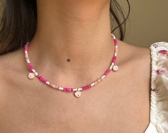 Pink Beaded Shell Necklace & Bracelet | Pink Movie Inspiration Necklace Seashell Necklace, Pink Beaded Necklace, Mother of pearl necklace