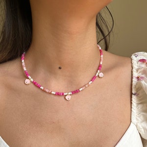 Pink Beaded Shell Necklace & Bracelet | Pink Movie Inspiration Necklace Seashell Necklace, Pink Beaded Necklace, Mother of pearl necklace