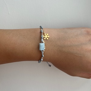 Aquamarine Bracelet: Natural Stone, Gold Plated Beads