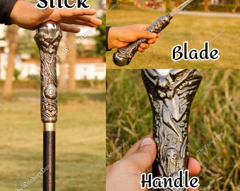 Magician Staff Walking Stick Gandalf Cane Wizard Engraved Unisex Wooden Cosplay Gift Him Fathers Mothers Grandpa Birthday Halloween Costume
