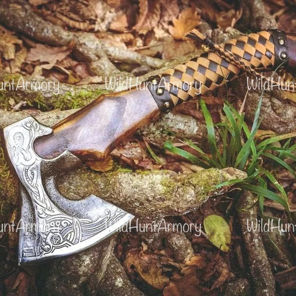 Custom Gift Hand Forged Carbon Steel VIKING AXE with Ash Wood Shaft Wedding Gift Axe, Axes Best Birthday, Anniversary Gift For Him, Larp Axe