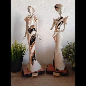 Galos Porcelain Set 2 Vintage Ceramic Figure Anos 90 Painted in Gold Silver