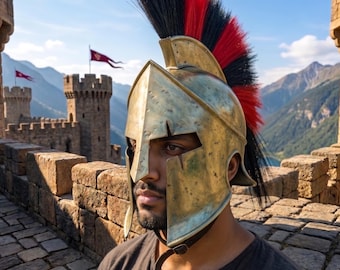 Spartan Helmet Red Black Plume | Greek Corinthian Warrior Armor | Medieval Steel LARP Cosplay
