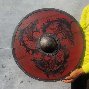 Viking Shield | Red Wolf Shield | Warrior Shield Wooden Ancient War Shield | Battle Ready Shield For Cosplay Shield