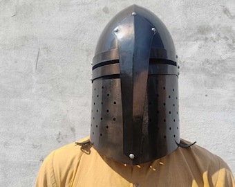 Wearable Medieval Knight Templar Helmet: 18 Gauge Steel Crusader Helmet