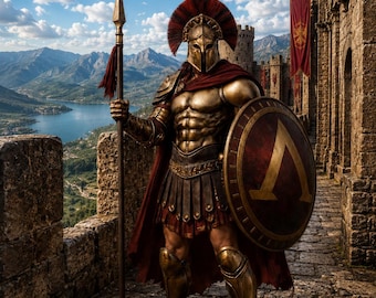 Handmade Spartan Hoplite Armor Set with Shield, Spear | Bronze Warrior Costume (Physical)