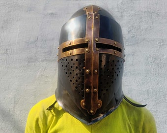 Barbute Crusader Helmet: 18 Gauge Steel, SCA LARP Role Play