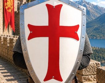 Templar Knight Shield: Medieval Crusader Cross, Steel LARP Cosplay