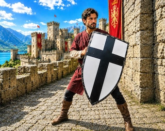 Knight Templar Shield: Medieval Crusader Battle Shield, 28''