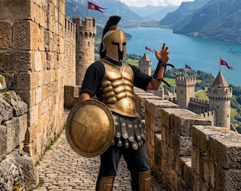 Spartan Armor Suit – King Leonidas Battle Costume, 18 Gauge M Steel, Brass Finish