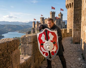 Handmade Steel Lion Knight Shield | Medieval Crusader Armor Decor