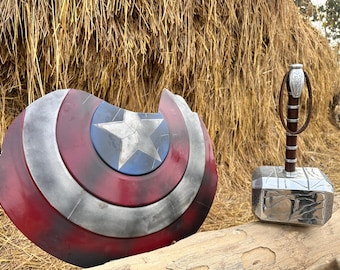 Damage Captain America Shield and Thor Hammer Set | Steel & Aluminum Replica