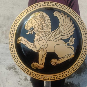 Greek Hoplite Shield Gold Lion Medieval Spartan Lion Armor Fantasy LARP Reenactment Halloween Costume Christmas gift