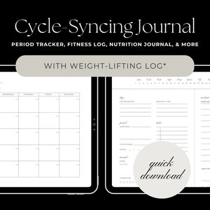 Cycle Syncing Journal with Weight-Lifting Log and Calendar (Digital) | Period Tracker & Weight-Lifting Log | Period Journal for Women