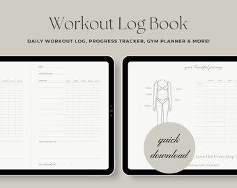Workout Log Book (Digital Download) | Weight Lifting Log & Home Workout Planner | Daily Workout Log for Women