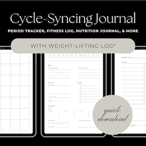 Cycle Syncing Journal with Weight-Lifting Log and Calendar (Digital) | Period Tracker & Weight-Lifting Log | Period Journal for Women