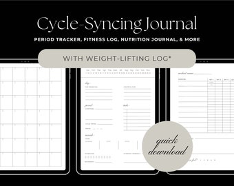 Cycle Syncing Journal with Weight-Lifting Log and Calendar (Digital) | Period Tracker & Weight-Lifting Log | Period Journal for Women