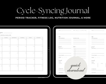 Cycle Syncing Journal with Calendar (Digital) | Period Tracker & Fitness Journal | Wellness Journal for Women