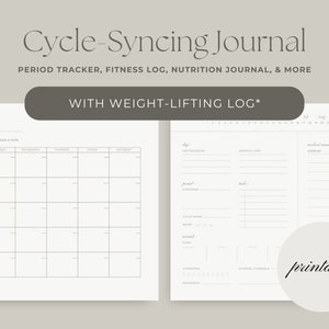 Cycle Syncing Journal with Lifting Log and Calendar (Printable) | Period Tracker & Weight-Lifting Journal | Wellness Journal for Women