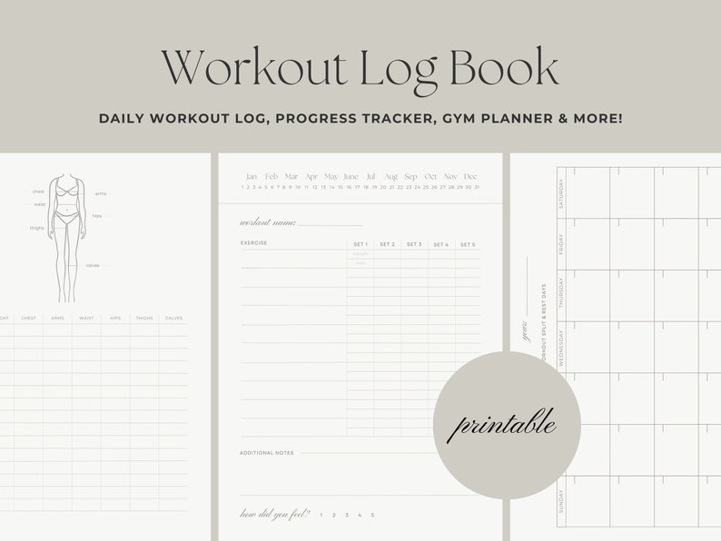 Workout Log Book (printable) | Weight Lifting Log &amp; Home Workout ...