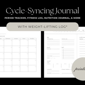 Cycle Syncing Journal with Weight-Lifting Log and Calendar (Printable) | Period Tracker & Weight-Lifting Log | Period Journal for Women