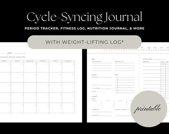 Cycle Syncing Journal with Weight-Lifting Log and Calendar (Printable) | Period Tracker & Weight-Lifting Log | Period Journal for Women