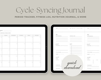 Cycle Syncing Journal with Calendar (Digital) | Period Tracker & Fitness Journal | Wellness Journal for Women