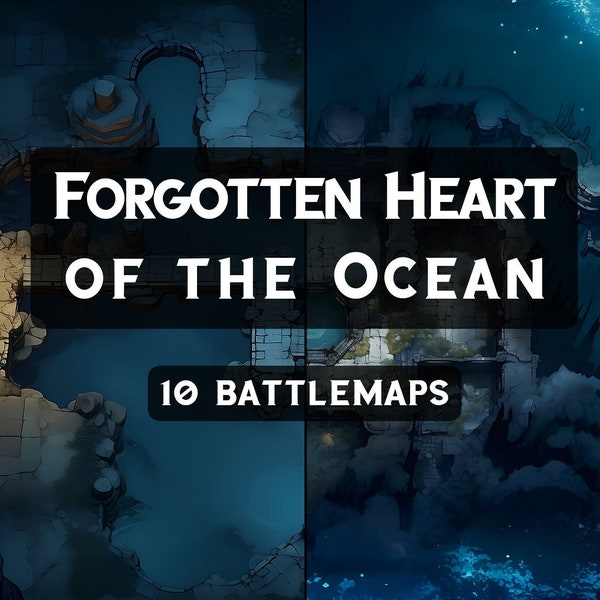 RPG Battlemap: Forgotten Ocean Heart DnD Battle Map for Roll20 sunken Battlemap Foundry Dungeons and Dragons underwater map aquatic dungeon