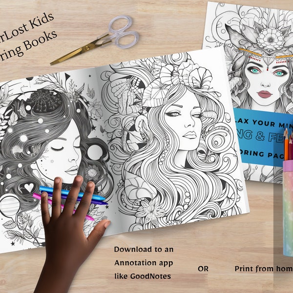 Relax Your Mind Series- Mindfulness Coloring Book Pages, Ages 10 and Up, Instant Download and Printable, Strong & Female Coloring Book